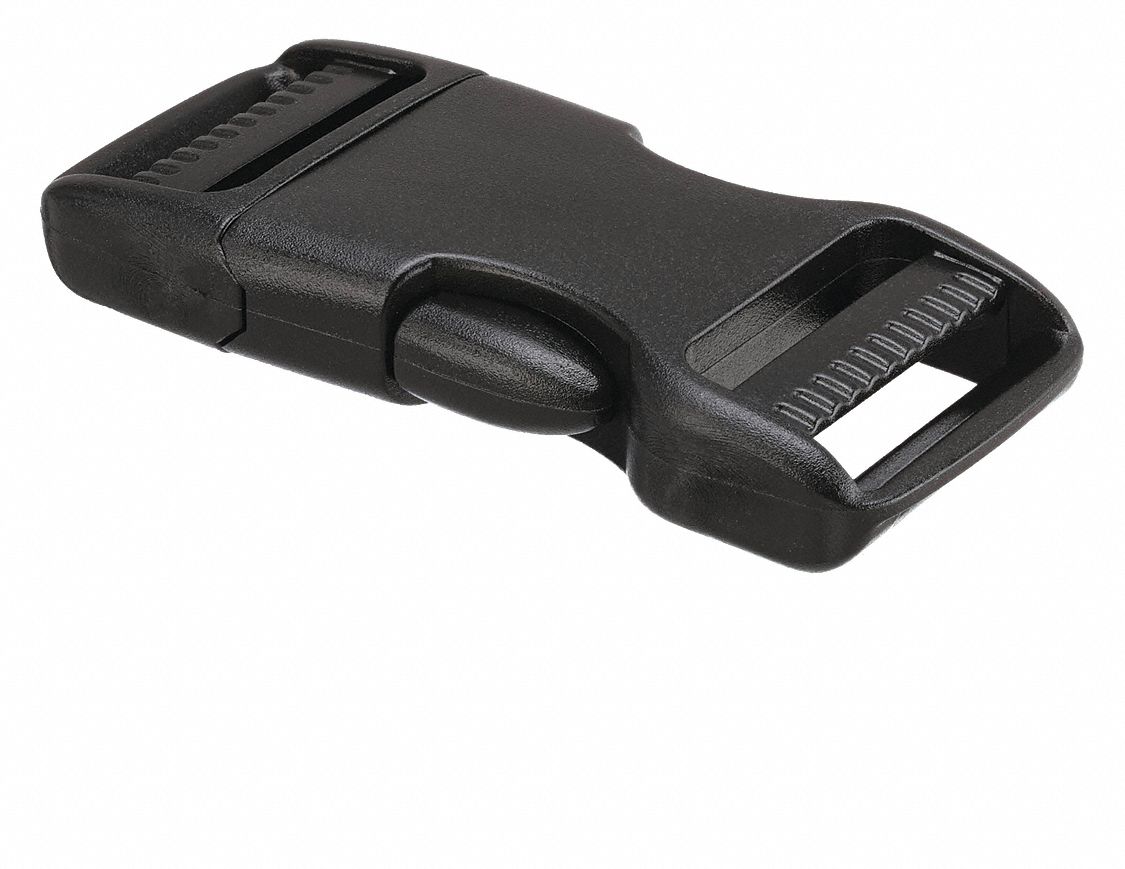 SIDE SQUEEZE BUCKLE, 1 IN W, BLACK, PLASTIC, 10 PK