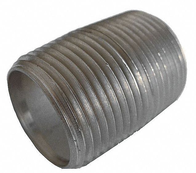NIPPLE: 304 STAINLESS STEEL, 1¼ IN NOMINAL PIPE SIZE, 1⅜ IN OVERALL LG, FULLY THREADED