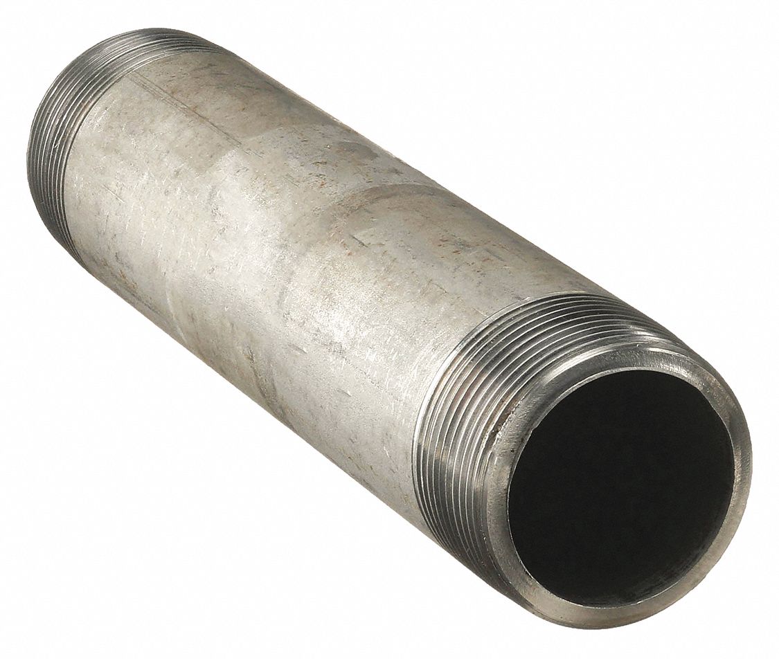 Nipple: 304 Stainless Steel, 1 1/2 in Nominal Pipe Size, 10 in Overall Lg, Threaded on Both Ends