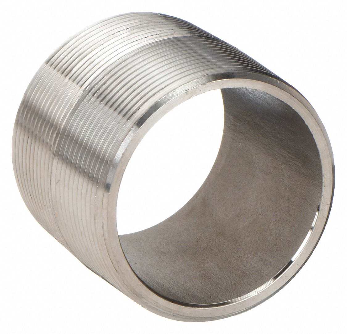 NIPPLE: 316 STAINLESS STEEL, ⅛ IN NOMINAL PIPE SIZE, ¾ IN L, FULLY THREADED, SEAMLESS