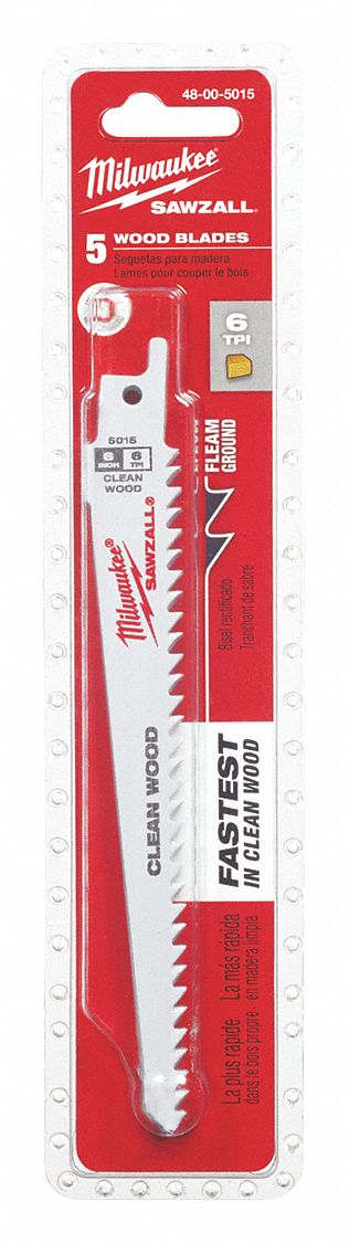 MILWAUKEE, 6 Teeth per Inch, 6 in Blade Lg, Reciprocating Saw Blade ...