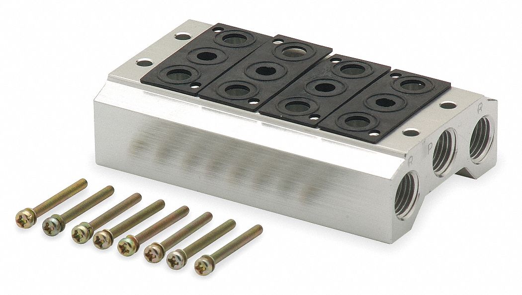 Manifold: Side-Ported Body, 0°F to 122°F, 22 psi to 115 psi, Female 1/4 in NPT, 4 Valve Ports, Side