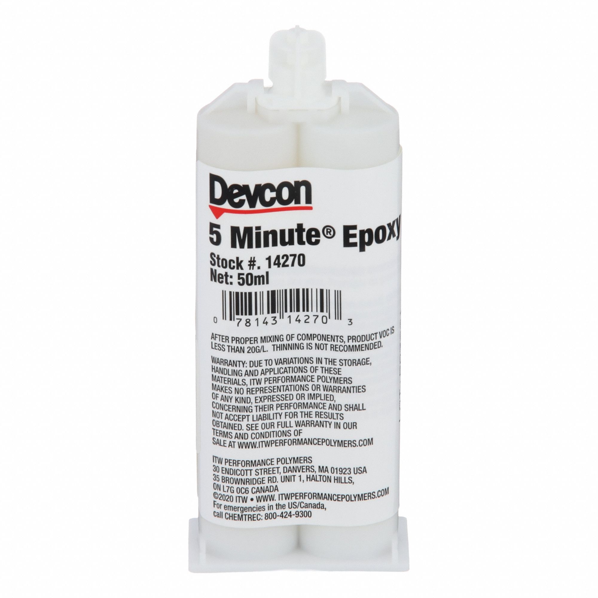 Epoxy Adhesive: 5-Minute Epoxy, Two-Part/Reactive Cured, 50 mL, Dual-Cartridge, Amber