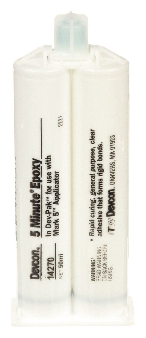 DEVCON Epoxy Adhesive: 5-Minute Epoxy, Ambient Cured, 50 mL,  Dual-Cartridge, Clear, Thick Liquid