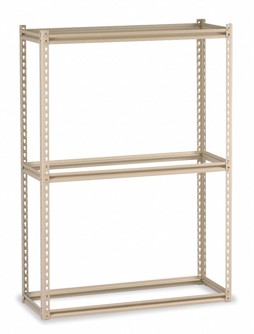 Boltless Shelving: Starter, Medium-Duty, 42 in x 18 in, 60 in Overall Ht, 3 Shelves, Open