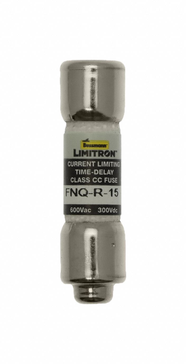 Fuse: FNQ-R Series, Time-Delay, 15 A, 600 V AC, Non-Indicating, 13/32 in x 1 1/2 in
