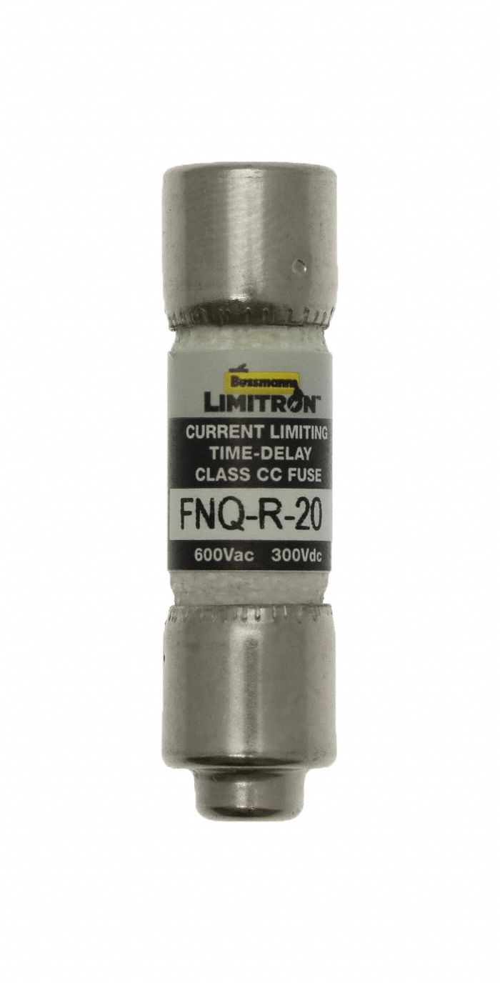 Fuse: FNQ-R Series, Time-Delay, 20 A, 600 V AC, Non-Indicating, 13/32 in x 1 1/2 in