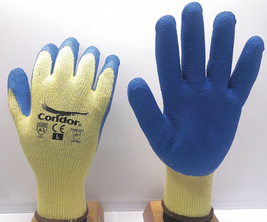 COATED GLOVES,LATEX/L,BLUE/YELLOW,PR