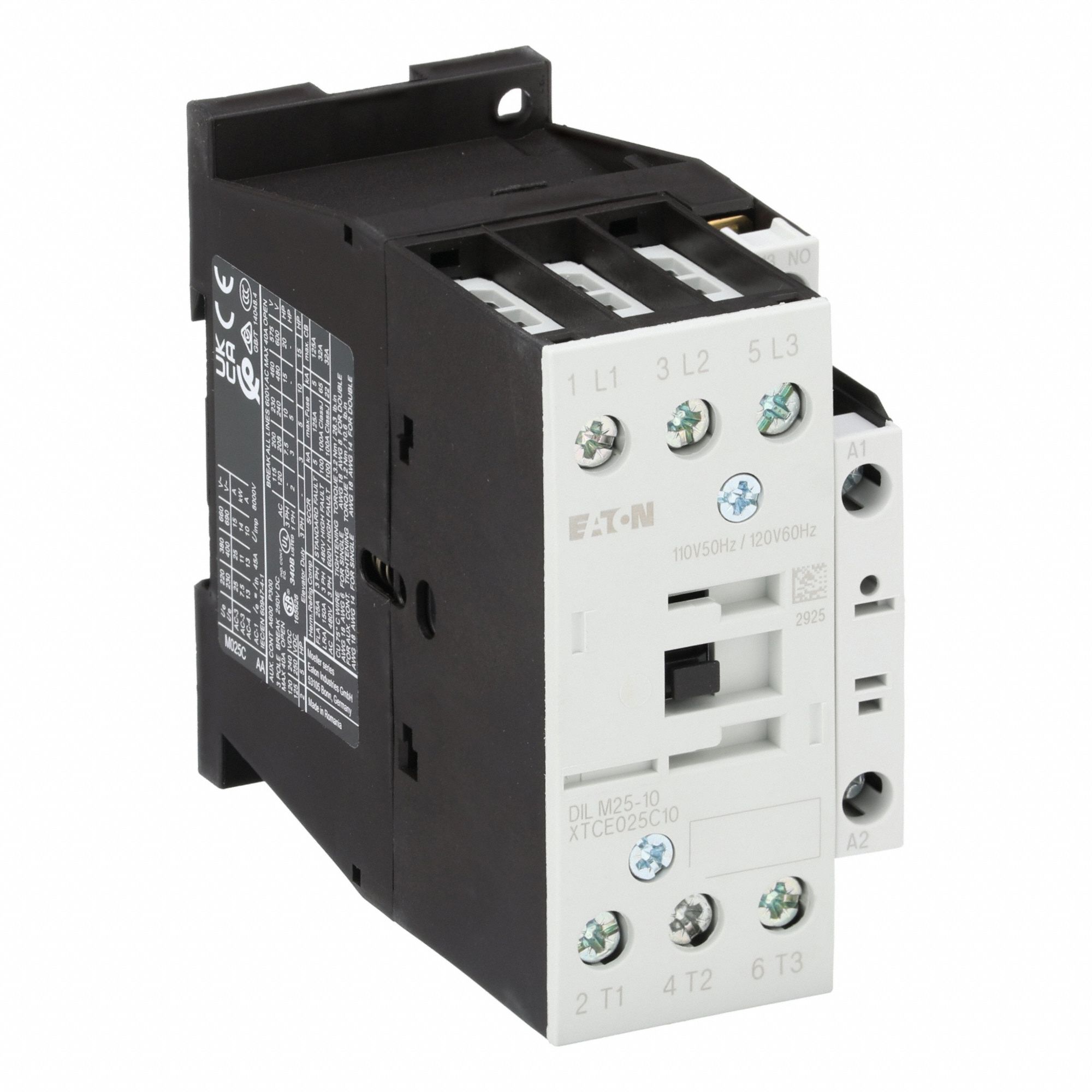 IEC Magnetic Contactor: Non-Reversing, 3 Poles, 3NO Contacts, 25 A, 120V AC Coil