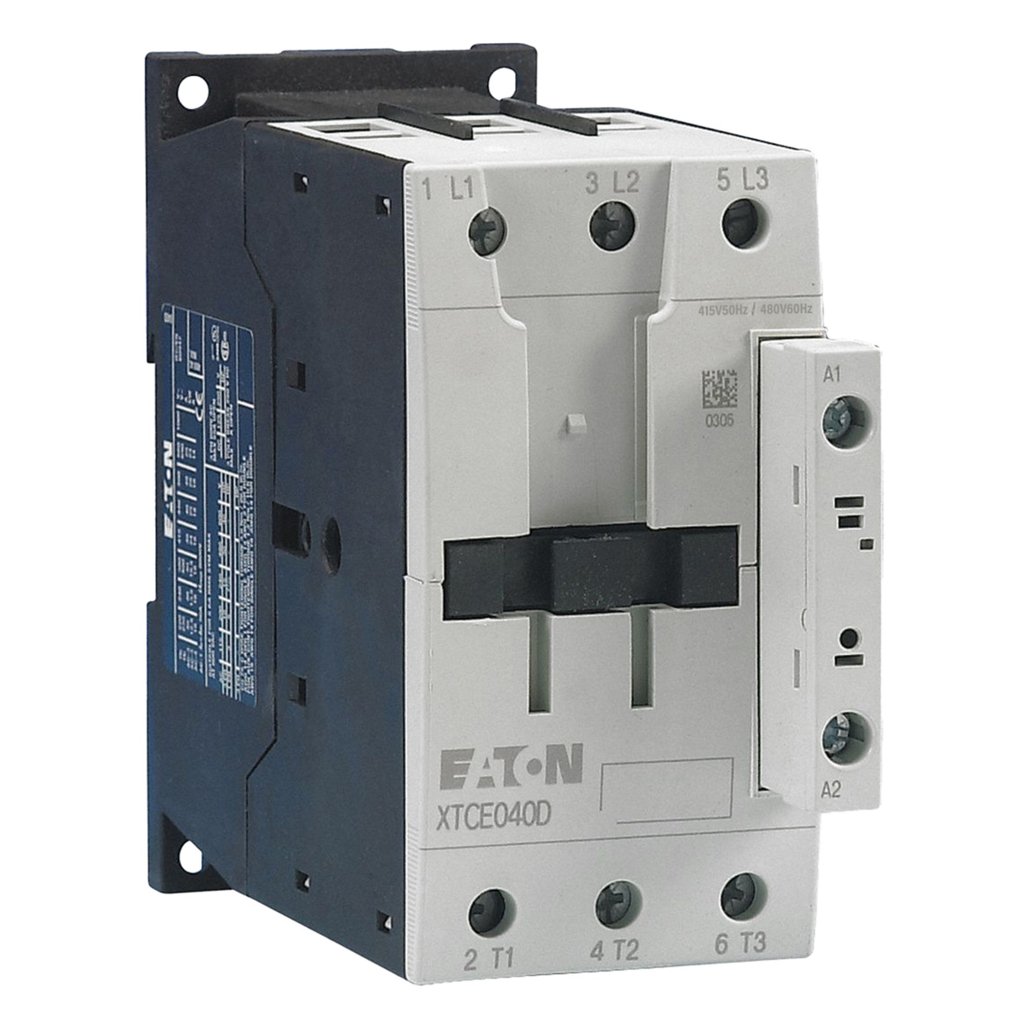 IEC Magnetic Contactor: Non-Reversing, 3 Poles, 3NO Contacts, 40 A, 480V AC Coil, D Frame Size