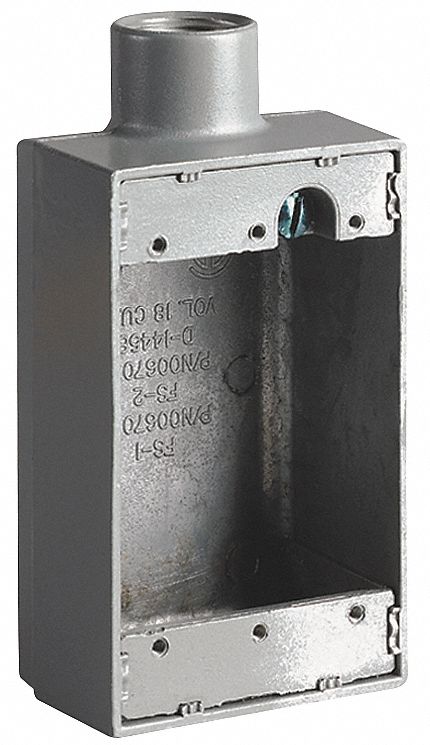 WEATHERPROOF ELECTRICAL BOX, ALUMINUM, 1 GANG, ½ IN HUB SIZE, 18 CU IN CAPACITY