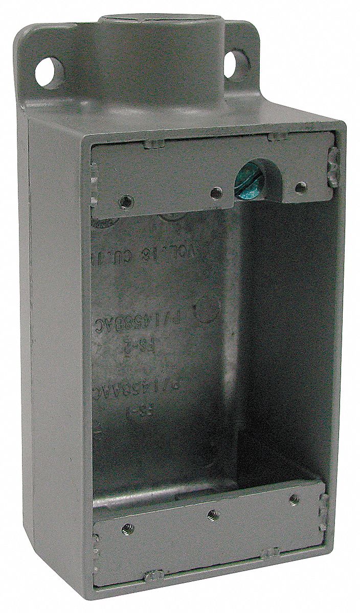 WEATHERPROOF ELECTRICAL BOX, ALUMINUM, 1 GANG, ¾ IN HUB SIZE, 18 CU IN CAPACITY