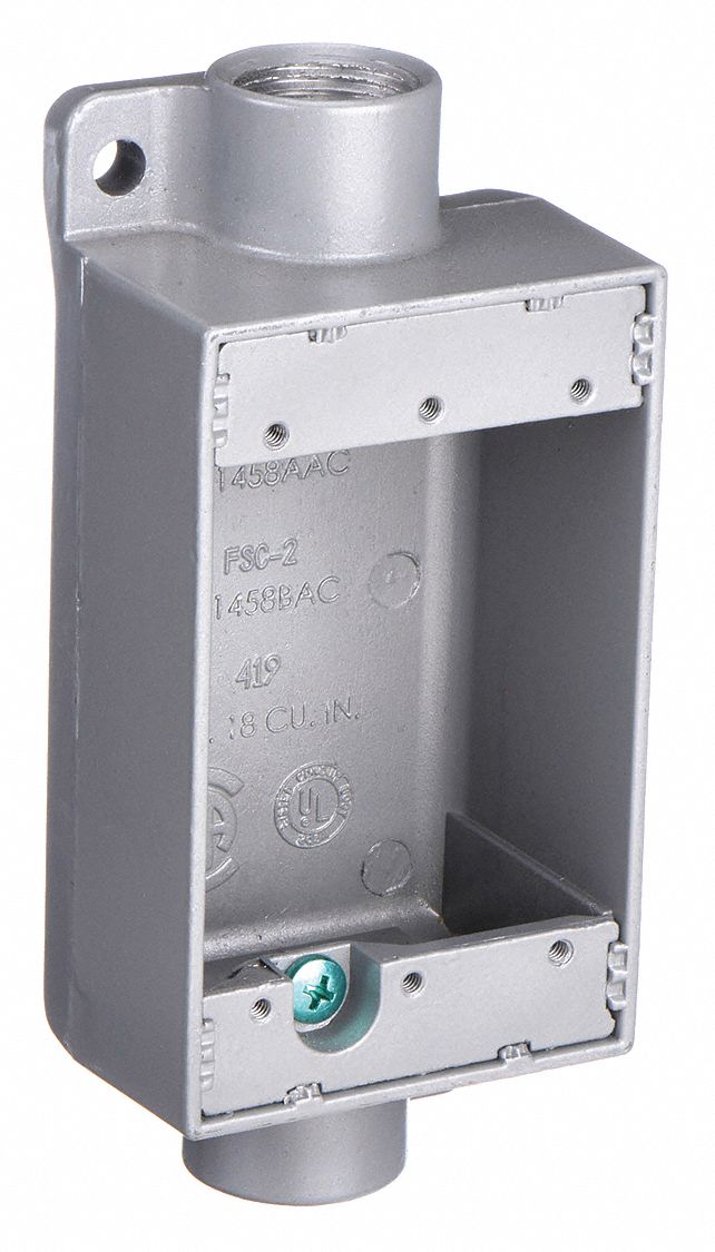 WEATHERPROOF ELECTRICAL BOX, ALUMINUM, 1 GANG, 1 IN HUB SIZE, 18 CU IN CAPACITY