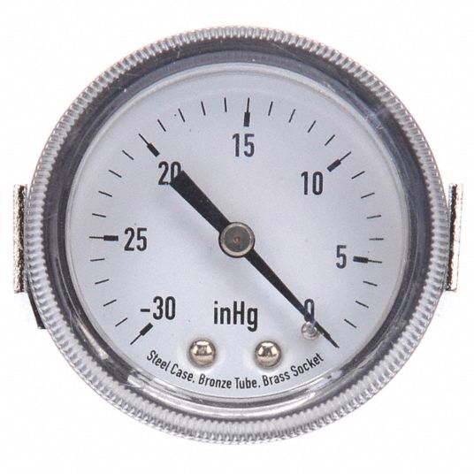 GRAINGER APPROVED Vacuum Gauge, 30 in Hg Vac to 0 Range, 1/8 in MNPT