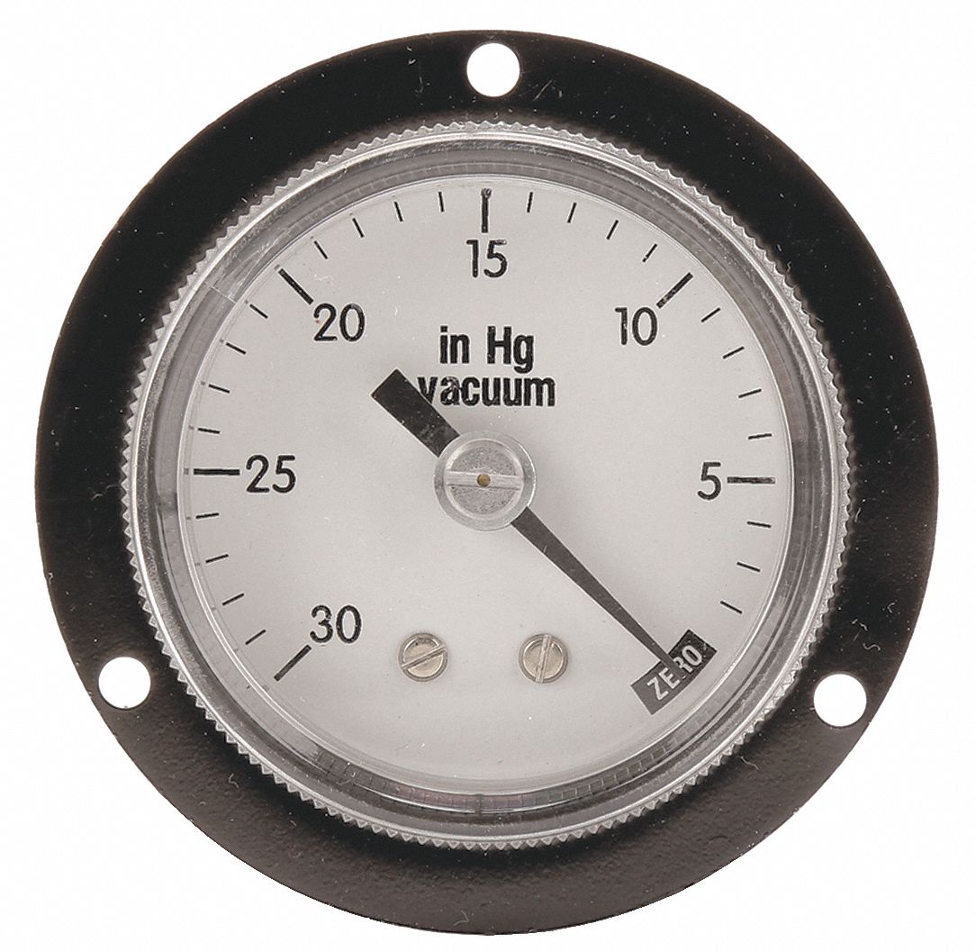 GRAINGER APPROVED Vacuum Gauge, 30 in Hg Vac to 0 Range, 1/8 in NPT