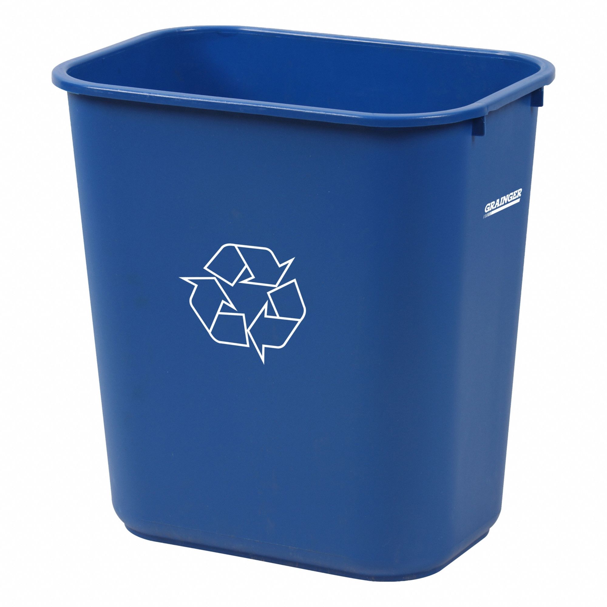Recycling Wastebasket: Rectangular, Blue, 7 gal Capacity, 10 1/2 in Overall Wd, 10 1/2 in