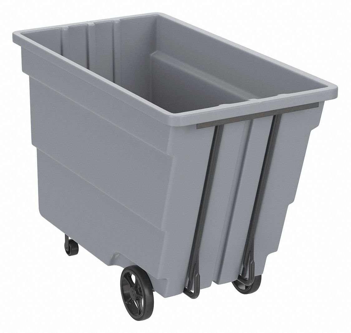 General Purpose Plastic Tilt Truck: 50 cu ft Cubic Foot Capacity, Gray, Raised