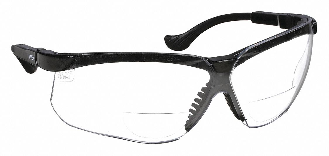 LUNETTES DE LECTURE DE SÉCURITÉ, DEMI-MONTURE, ENVELOPPANTES, PC, ANTIRAYURES, NOIR/TRNSP, +3,00, CSA