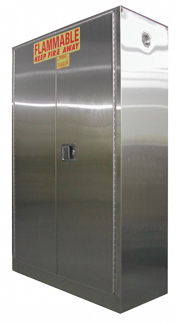 Hazardous Material Storage Cabinet: Std with Legs, 45 gal, 43 in x 18 in x 65 in, Gray