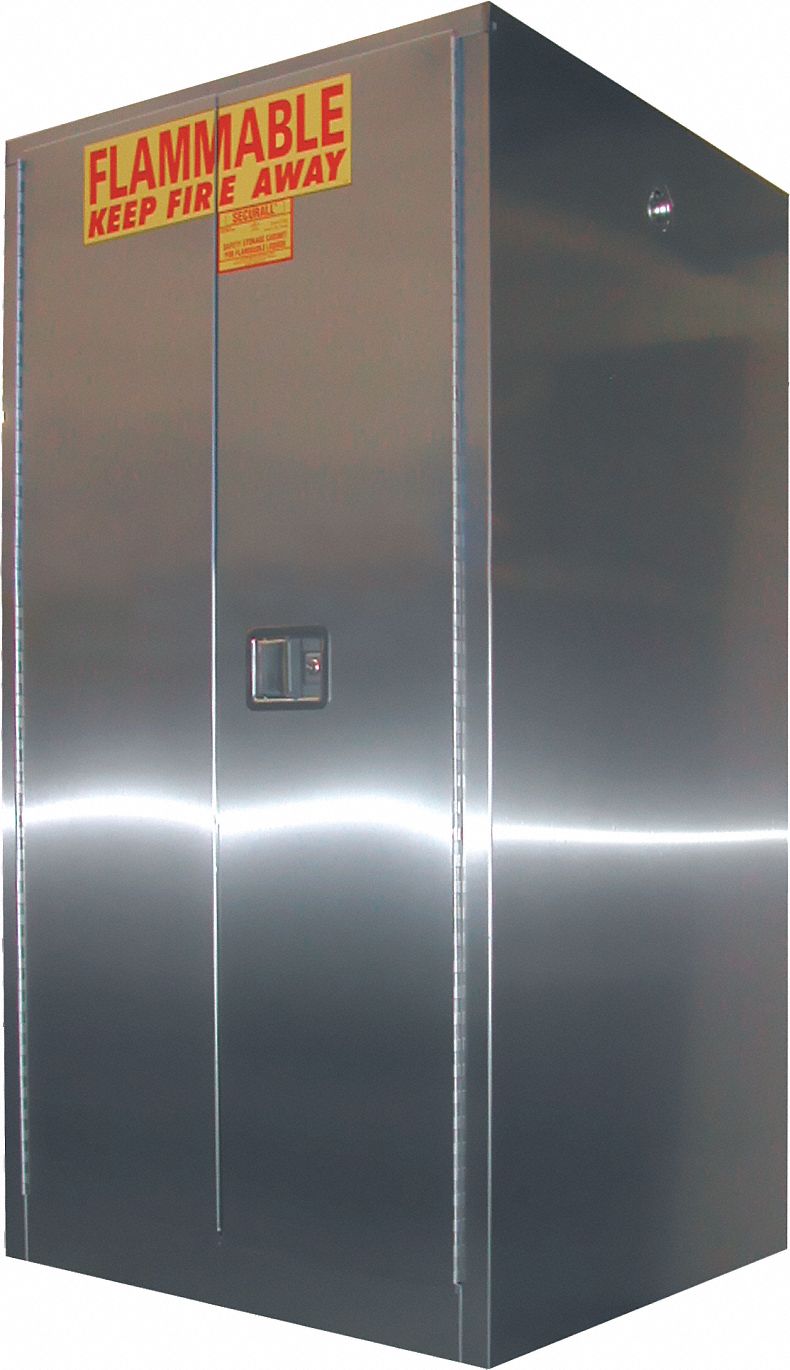 Hazardous Material Storage Cabinet: Std with Legs, 60 gal, 31 in x 31 in x 65 in, Gray