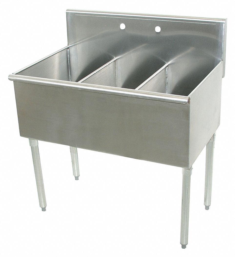 Scullery Sink: 3 Bowls, 41 in Overall Ht, 36 in Overall Lg, 24 1/2 in Overall Wd