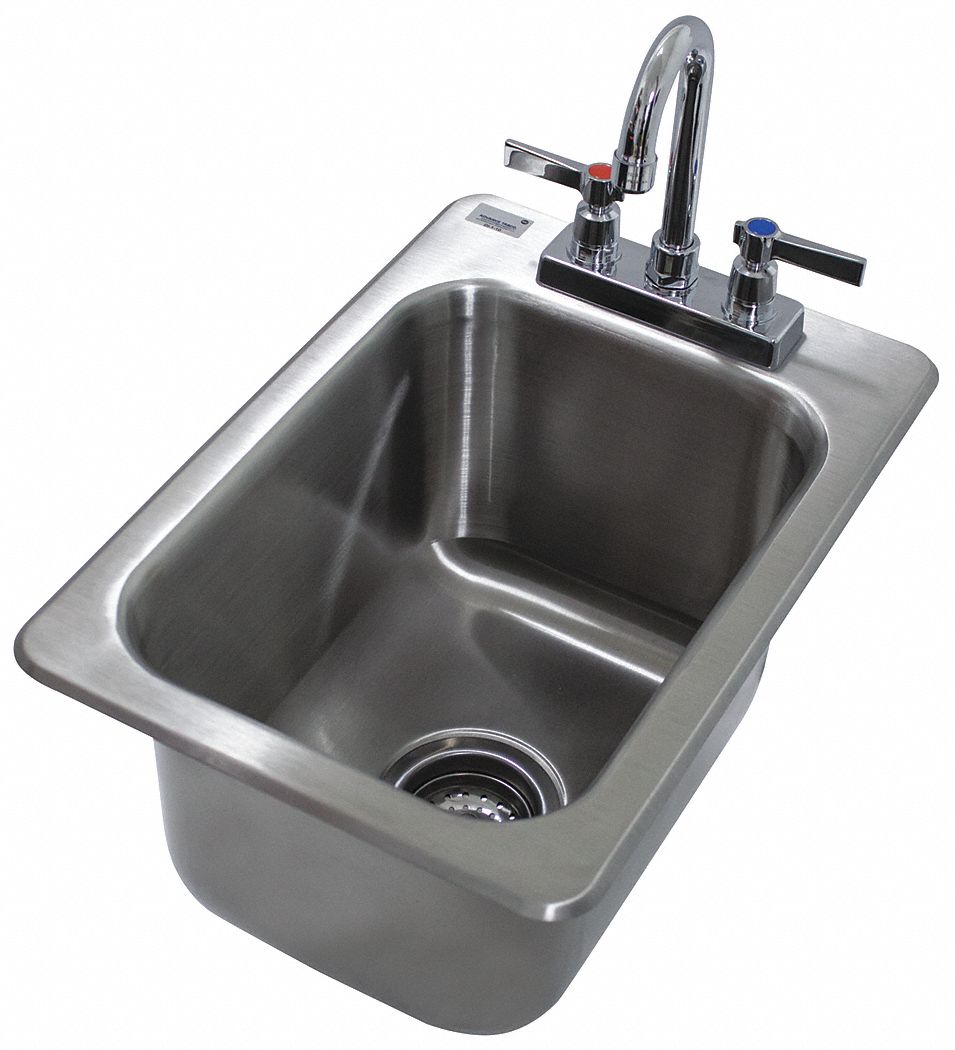 Drop-In Sink with Faucet: Dual Manual Handle, Lever, 19 in Overall Lg, 10 in Bowl Dp