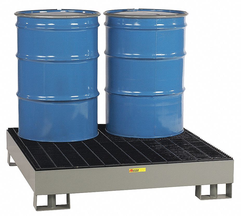 FORKLIFTABLE DRUM SPILL CONTAINMENT PLATFORM, FOR 4 DRUMS, 66 GAL CAPACITY, GREY