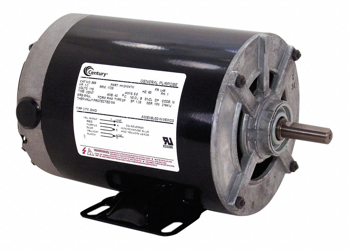 CENTURY Belt Drive Motor, 1/6 HP, Split-Phase, Nameplate RPM 1,725, No