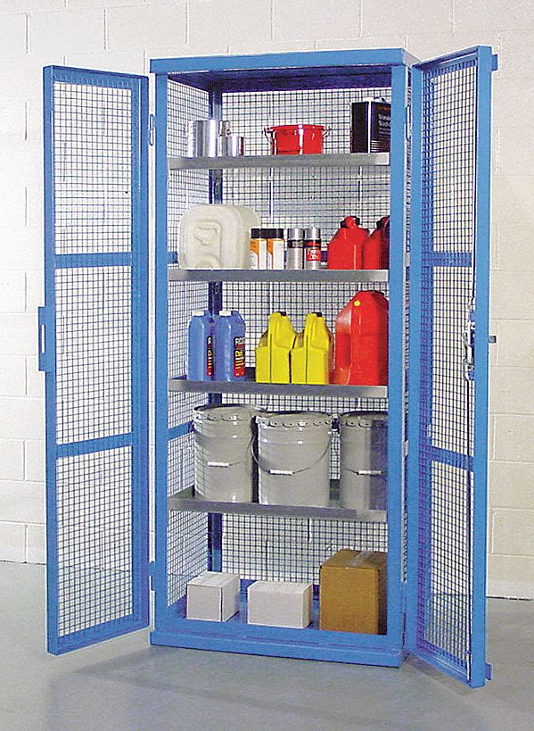 Enclosed Containment Shelves: 38 in x 28 in x 87 in, 4 Adj Shelves, Frame, Blue, Blue