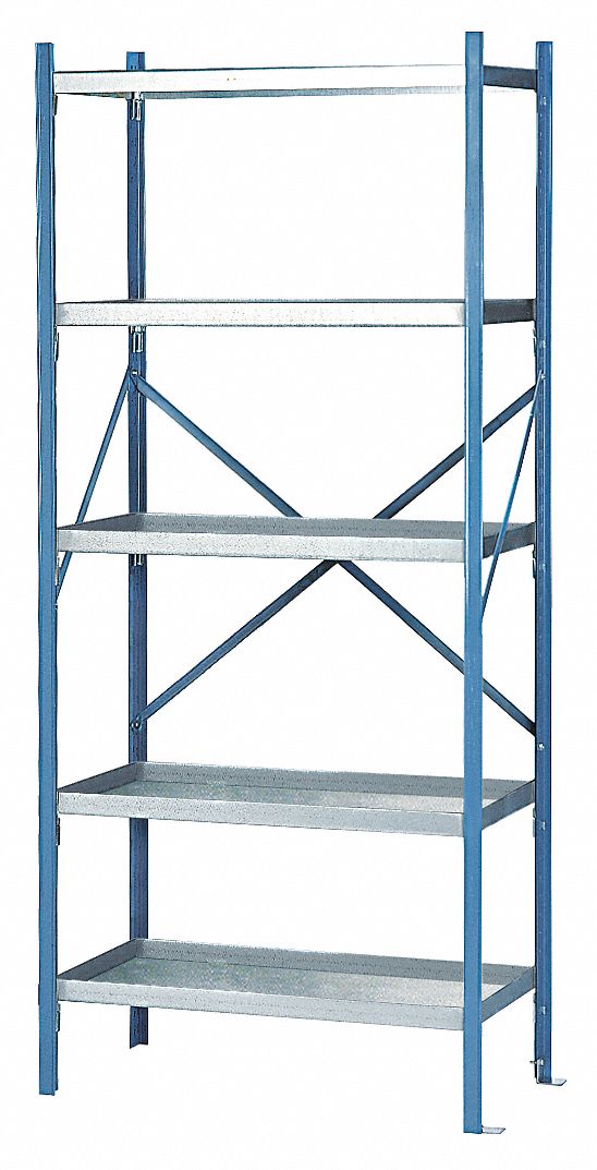 Shelving Unit: Starter, Medium-Duty, 36 in x 24 in, 84 in Overall Ht, 4 Shelves, Solid Shelf