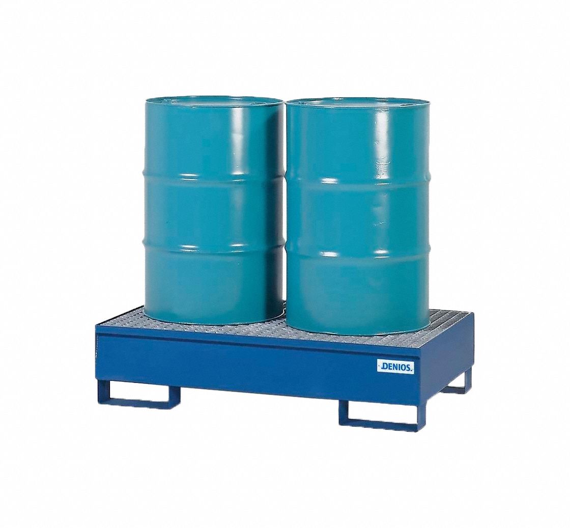 DENIOS, For 2 Drums, 66 gal Spill Capacity, Drum Spill Containment