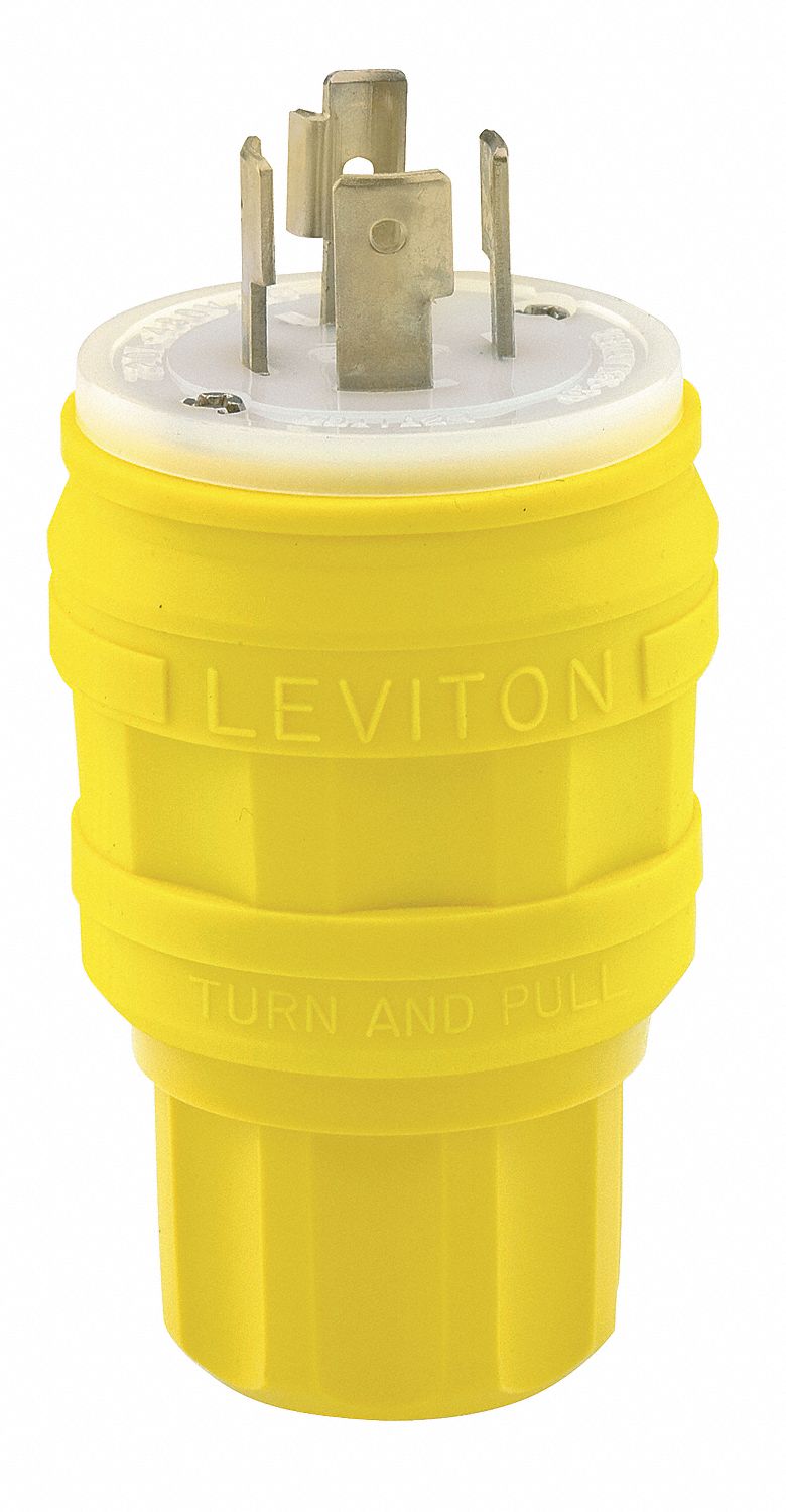 Watertight Locking Plug: L16-20P, 20 A, 480V AC, Yellow, 3 Poles, Gen Purpose