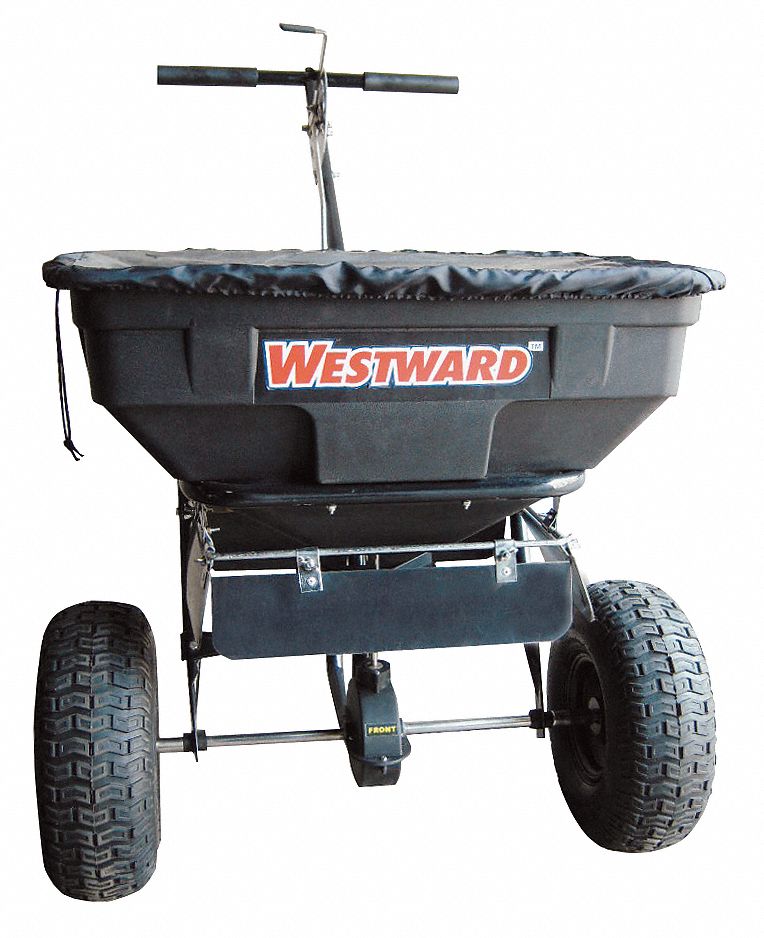 Broadcast Spreader, 125 lb Capacity, Pneumatic Wheel Type, 1 Hole Drop Type, Fixed T Handle