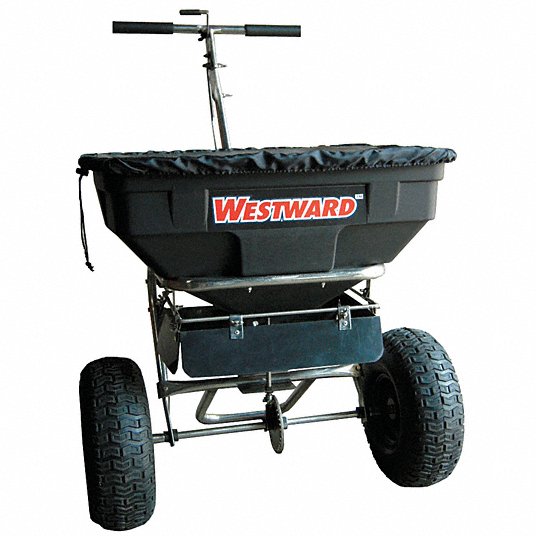 Broadcast Spreader: 125 lb Capacity, Pneumatic, Fixed T, 1 Hole, Rod, 10 to 12 ft