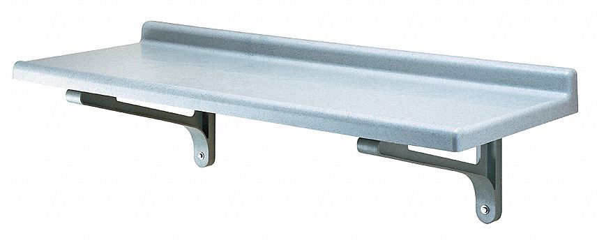 Wall Shelf: Solid Shelf, 48 in x 18 in x 13 1/2 in, Silver, 150 lb Load Capacity per Shelf