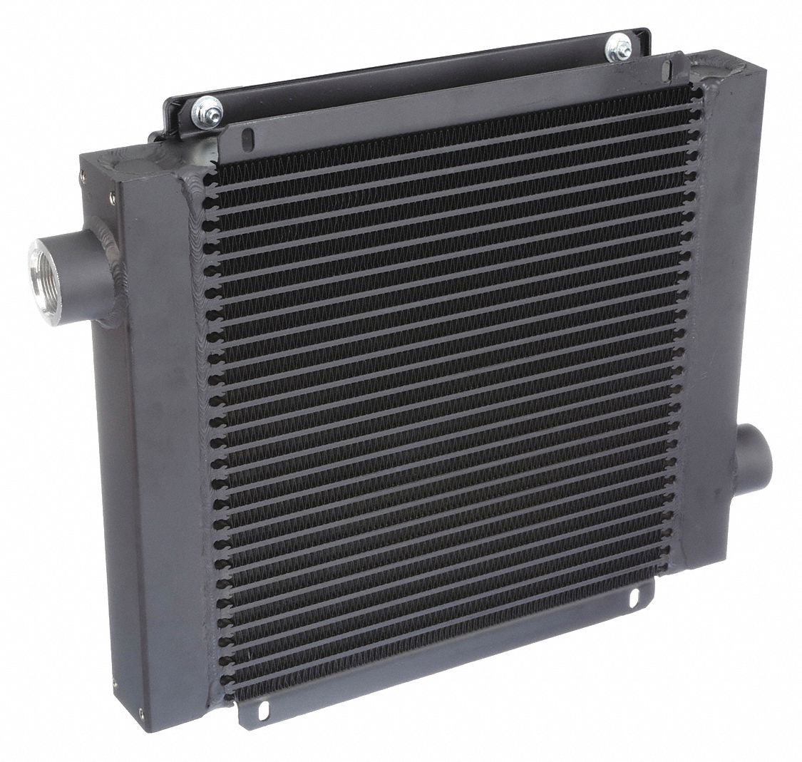 Forced Air Oil Cooler: 30 hp Heat Removed, 50 gpm Max. Flow, 377 psi Max. Pressure, 12V DC