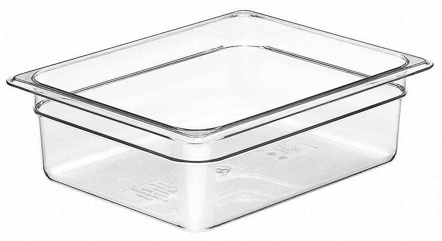 Food Pan: Half Size, Rectangular, 6.3 qt Capacity, NSF Certified, 12 3/4 in Overall Lg