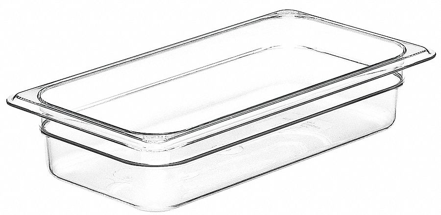 Food Pan: Third Size, Rectangular, 2.5 qt Capacity, NSF Certified, 12 3/4 in Overall Lg
