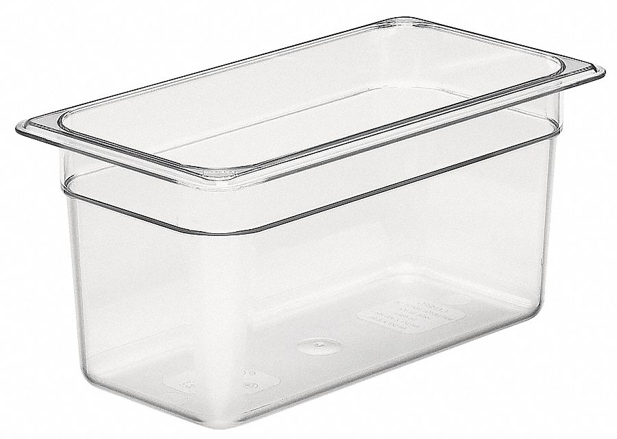 Food Pan: Third Size, Rectangular, 5.6 qt Capacity, NSF Certified, 12 3/4 in Overall Lg