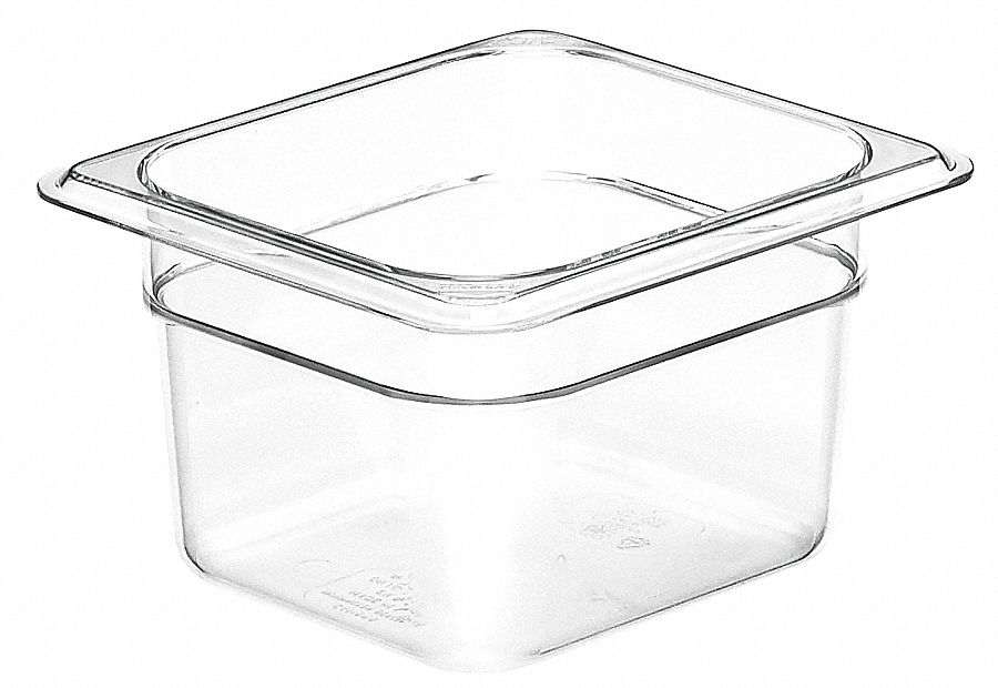 Food Pan: Sixth Size, Rectangular, 1.6 qt Capacity, NSF Certified, 6 15/16 in Overall Lg