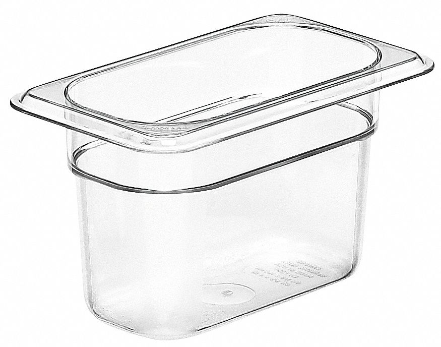 Food Pan: Ninth Size, Rectangular, 0.9 qt Capacity, NSF Certified, 6 15/16 in Overall Lg