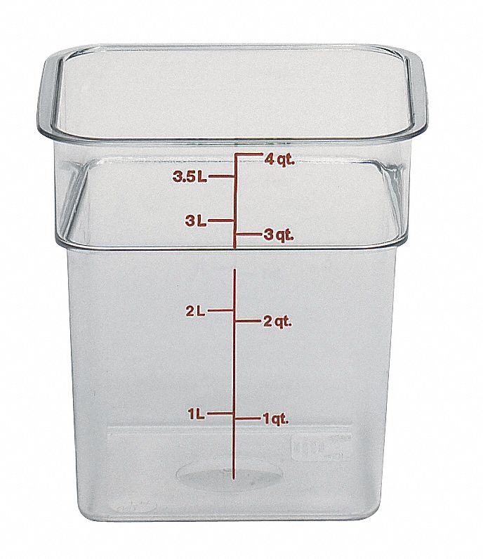 Food Storage Container: 4 qt Capacity, Clear Body, Graduated, Polycarbonate, Includes Handle
