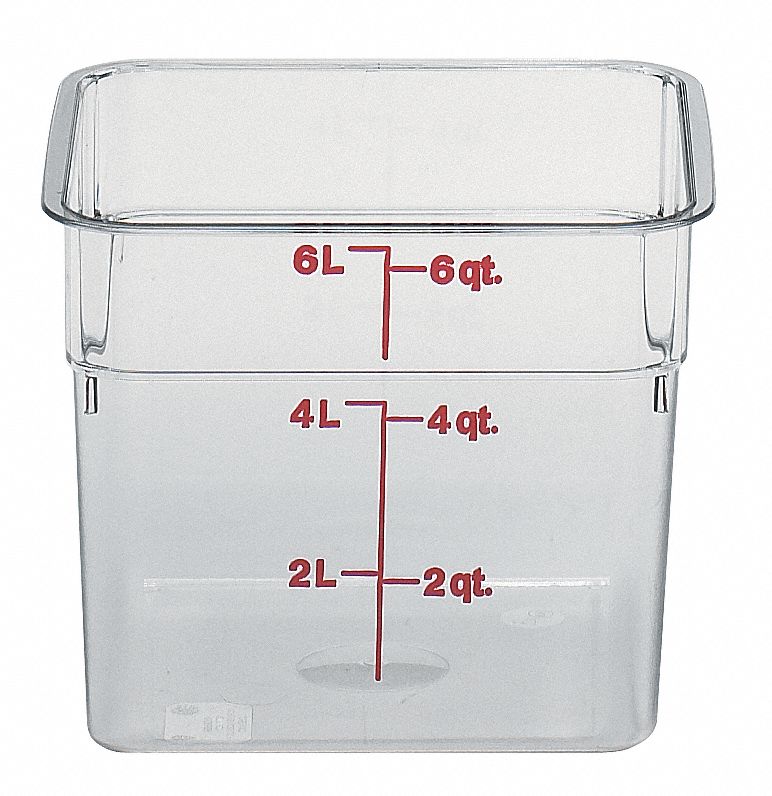 Food Storage Container: 6 qt Capacity, Clear Body, Graduated, Polycarbonate, Includes Handle