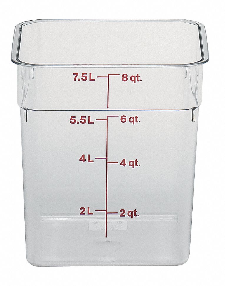 Food Storage Container: 8 qt Capacity, Clear Body, Graduated, Polycarbonate, Includes Handle
