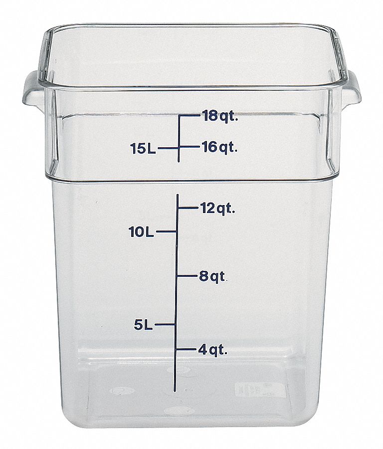Food Storage Container: 18 qt Capacity, Clear Body, Graduated, Polycarbonate, Includes Handle