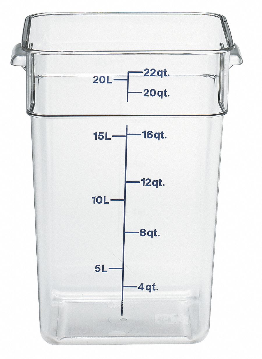 Food Storage Container: 22 qt Capacity, Clear Body, Graduated, Polycarbonate, Includes Handle