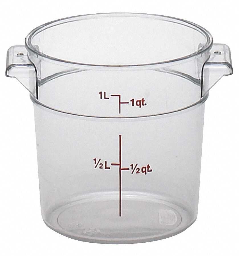 Food Storage Container: 1 qt Capacity, Clear Body, Graduated, Polycarbonate, 5 in Overall Ht