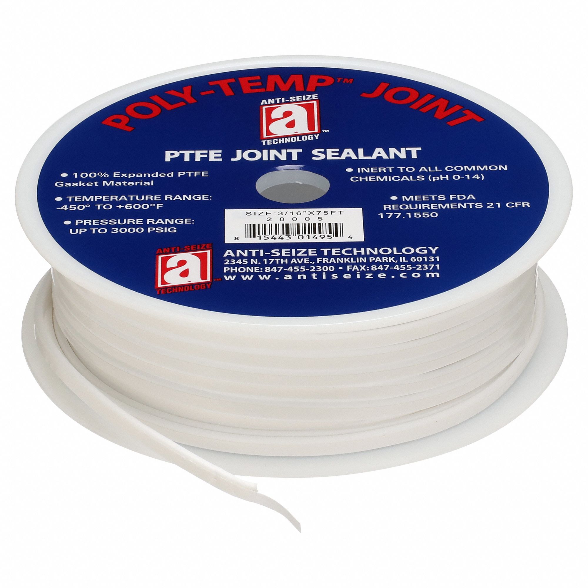 Gasket-Making Tape: 1/4 in x 50 ft, 0.09 in Thick, -450°F to 600°F, White