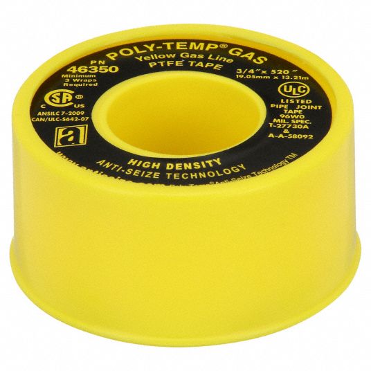 ANTI-SEIZE TECH. Thread Sealant Tape: POLY-TEMP® GAS (XHD), Extra HD, 3/4  in x 43 ft, Yellow