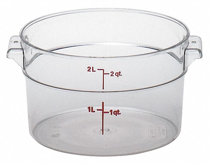 Food Storage Container: 2 qt Capacity, Clear Body, Graduated, Polycarbonate, Includes Handle
